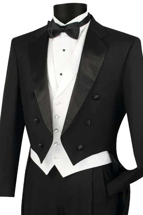Black Prom Tuxedo Suit - Black Wedding Suit - Mens Classic Vested Tail Wedding Tuxedo